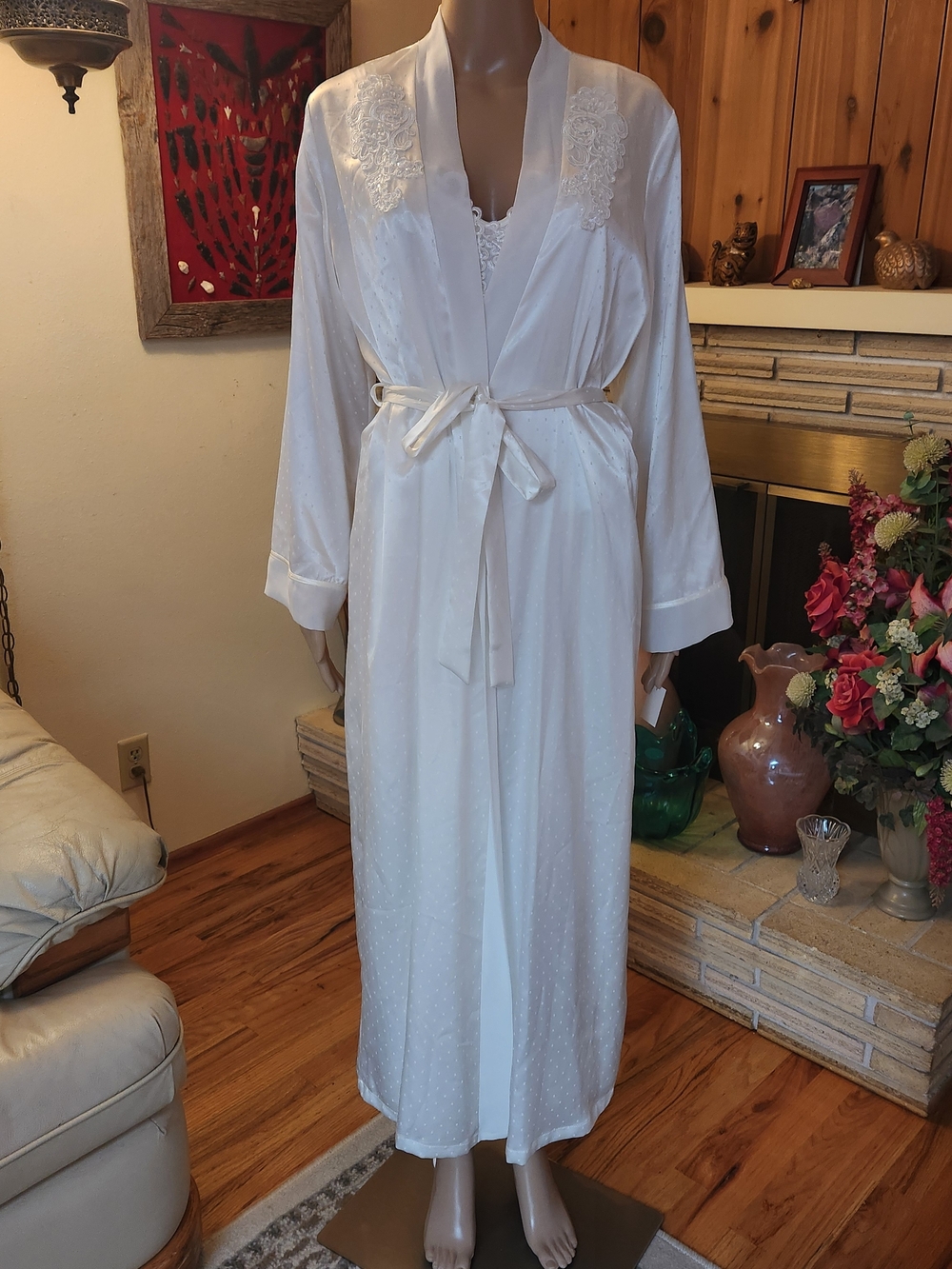 NWT Linea Donatella Ivory Pearl & Lace Dotted Satin Bridal Set • S/M